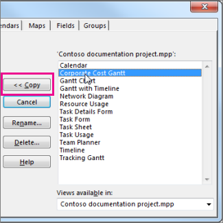 The Project organizing showing the list of elements in the currently open project.