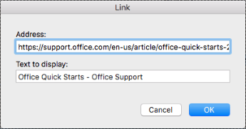 Hyperlink dialog in Mac.