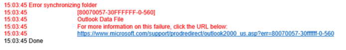 Sync Issues Folder Error 80070057-30FFFFFF-0-560