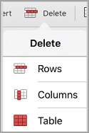 iPad table delete menu