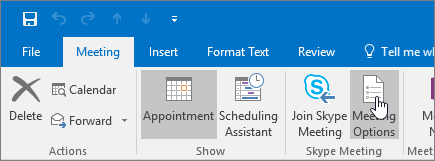 Outlook Meeting Options button