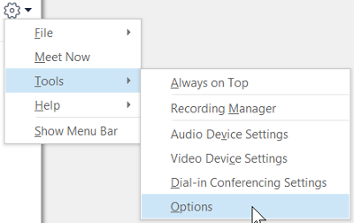 Skype Options Menu Tools Options