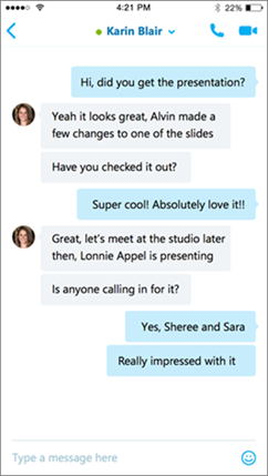 Skype for Business for iOS conversation screen