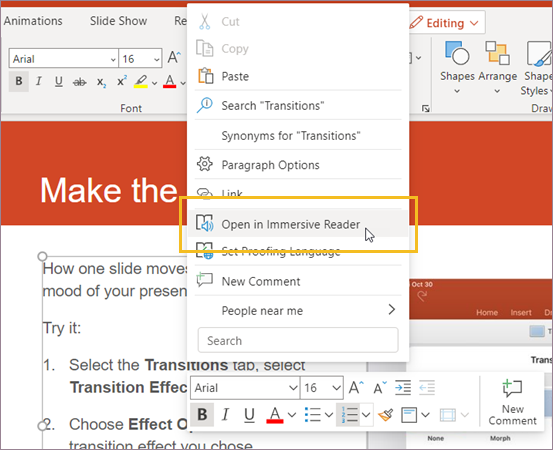 Select Open Immersive Reader.