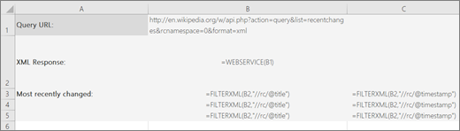 An example of the FILTERXML function