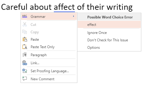 Grammar context menu