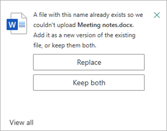 You have the chance to replace or keep both copies of the file you're uploading.