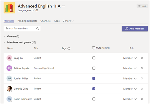 Select checkboxes next to student names to mute them.