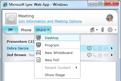 Lync Web App Share menu