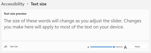 Windows 11 Text size slider