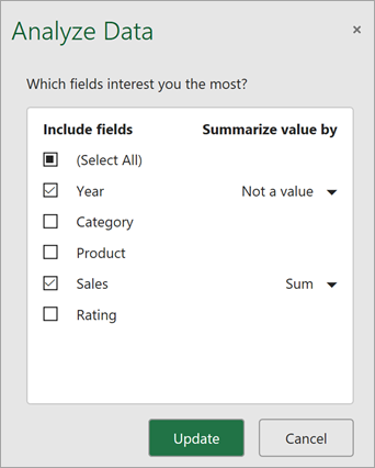 Select which fields you want to include and update to get new recommendations.