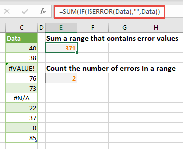 Use arrays to deal with errors. For example, =SUM(IF(ISERROR(Data),"",Data) will sum the range named Data even if it includes errors, like #VALUE! or #NA!.