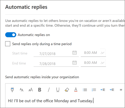 Creating an out of office reply in Outlook on the web