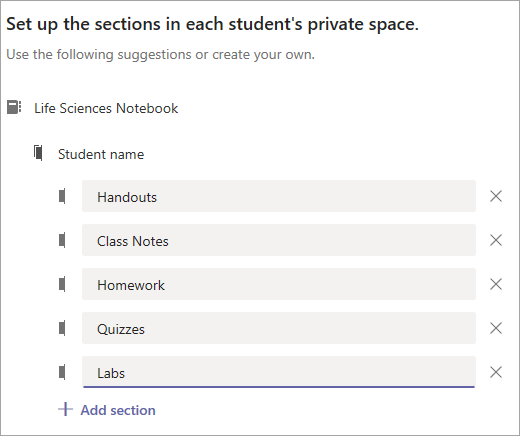 Set up the sections in each student's private space.