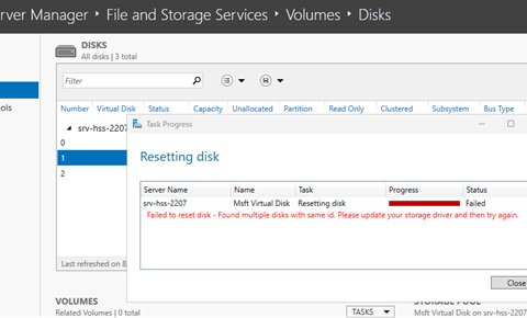 Failed to reset disk