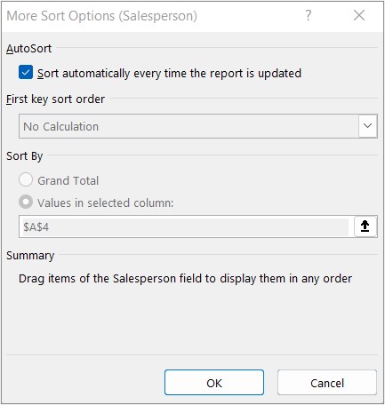 More Sort Options dialog box