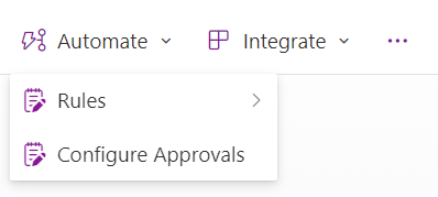 Dropdown menu with Configure Approvals option