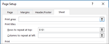 Sheet tab in the Page Setup dialog box