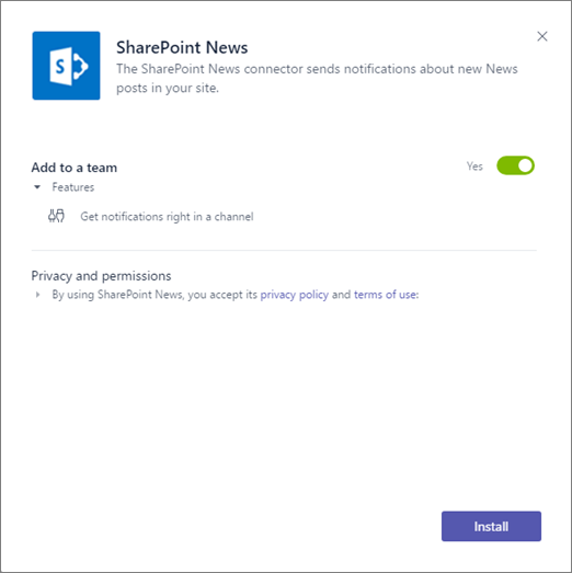 News connector dialog box