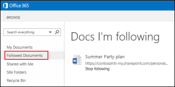 Screenshot of the OneDrive for Business documents you're following in Microsoft 365.