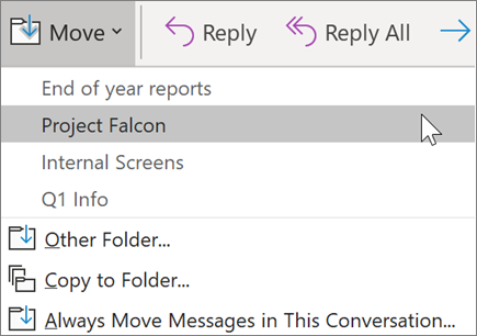 Moving a message to a folder in Outlook