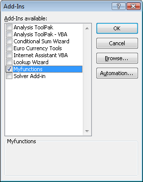 add-ins dialog box