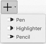 Office 365 subscribers can draw in ink with three different textures: a pencil, a pen, or a highlighter