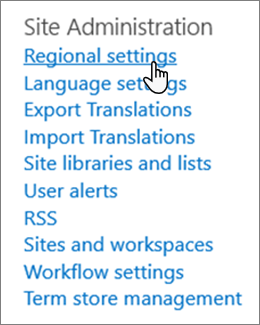 Site setting regional settings under Site administration