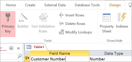 Selecting a primary key field in a new Access table