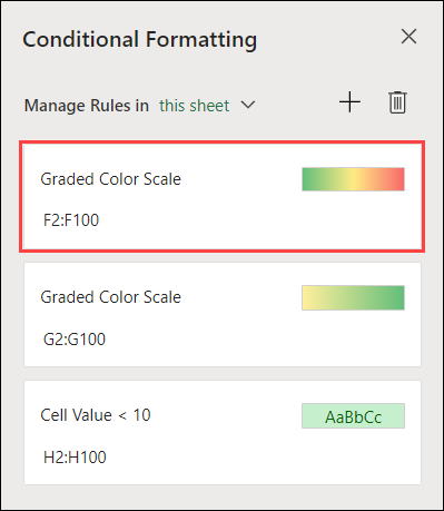 Three color scale formatting