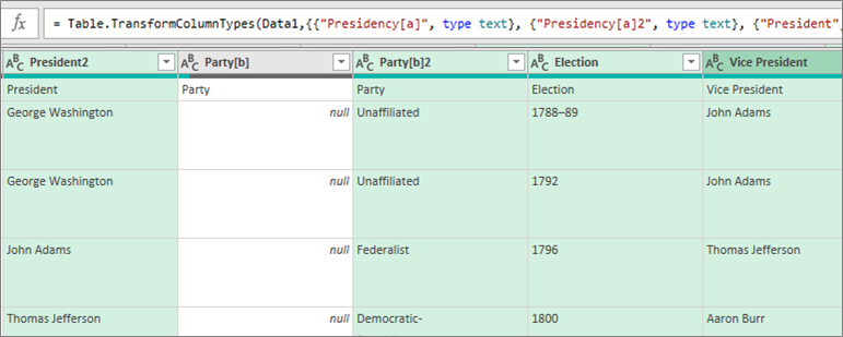 Select columns to include in the data type