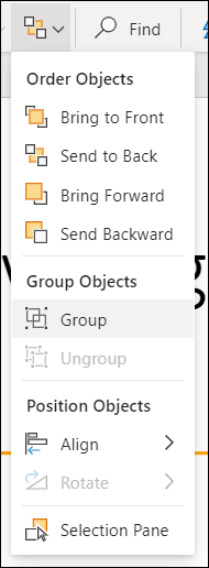 The Arrange menu showing Group objects