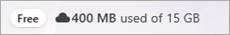 Screenshot showing Free badge and used OneDrive storage