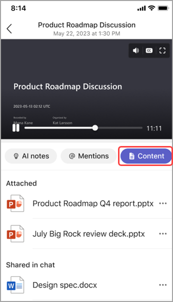 View shared content in Teams meeting recap.