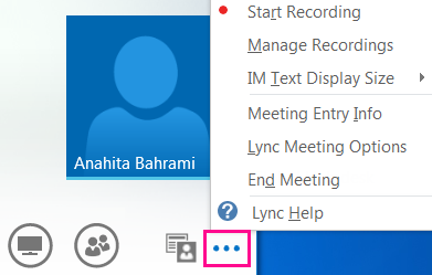 Screen shot of more options in Lync meeting