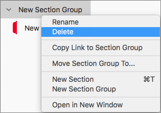 Delete section group in OneNote for Mac