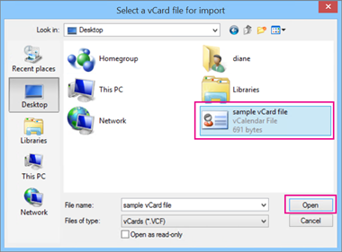 Choose your vCard file you want to import to .csv.