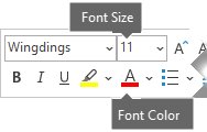 The floating Format toolbar includes options for Font Size and Font Color.