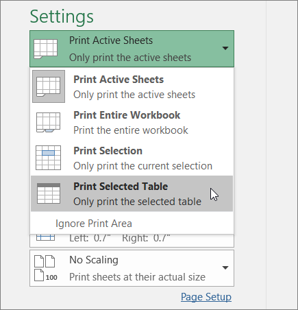 Print Selected Table