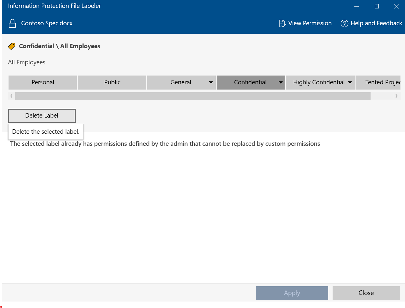 Delete label with Microsoft Purview Information Protection File Labeler