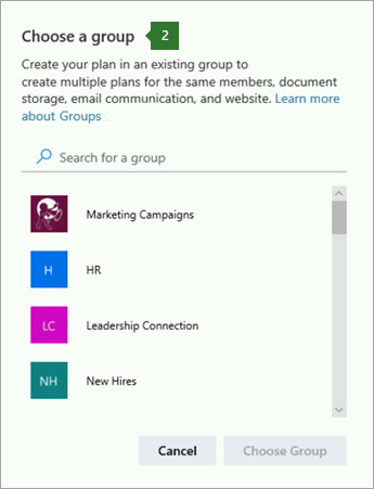 Screen shot of the Choose a group dialog box