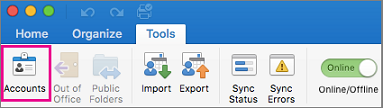 Accounts button on the Tools tab