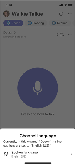Screenshot showing Spoken language setting for the connected channel.