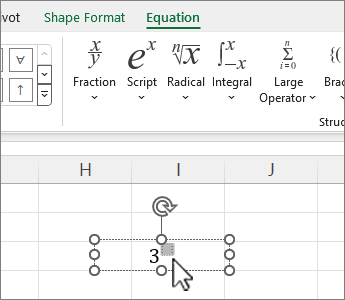 Equation in spreadsheet with squares and values