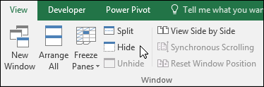 Hide or show a workbook from View > Windows > Hide/Unhide