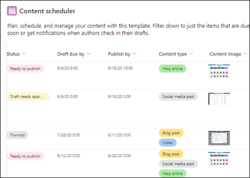 Content scheduler template