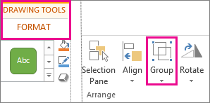 Group button on the Drawing Tools Format tab