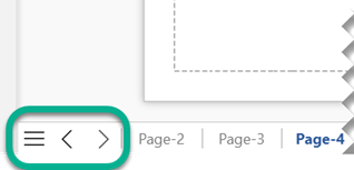 There are three navigation buttons at the left end of the page-tab bar, below the drawing canvas.