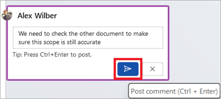 example comment being posted with the post button (ctrl + enter)