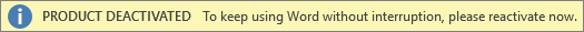 Screenshot of the Product Deactivated warning bar